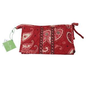 Vera Bradley Medium Bow Cosmetic Bag Mesa Red Quilted Makeup Pouch NWT